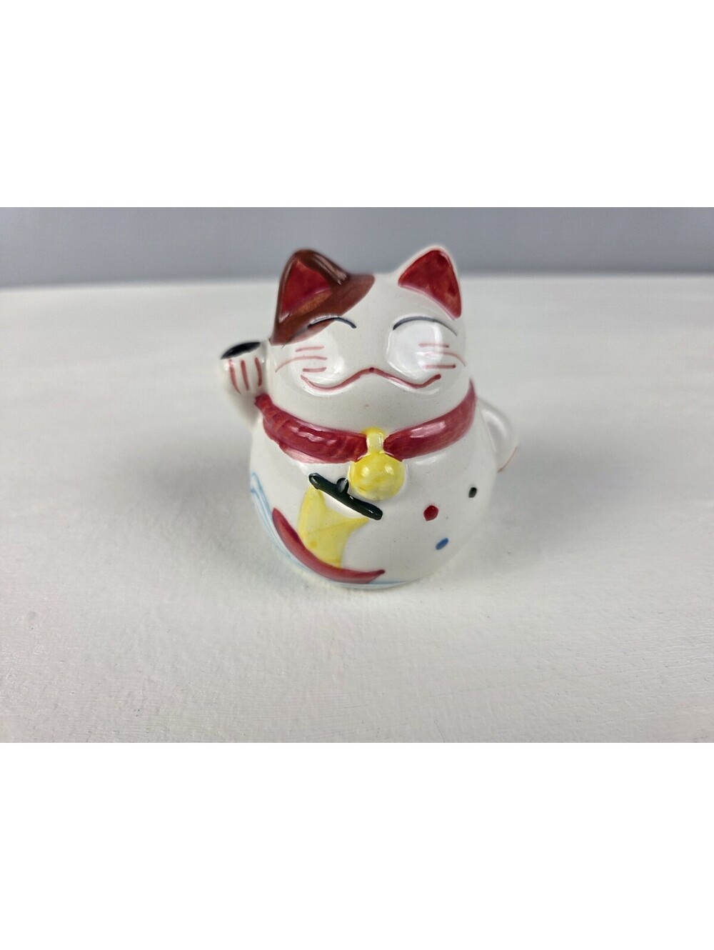 Vintage Japanese Figurine Maneki Neko Lucky Cat Ceramic Pink Piggy Coin Bank
